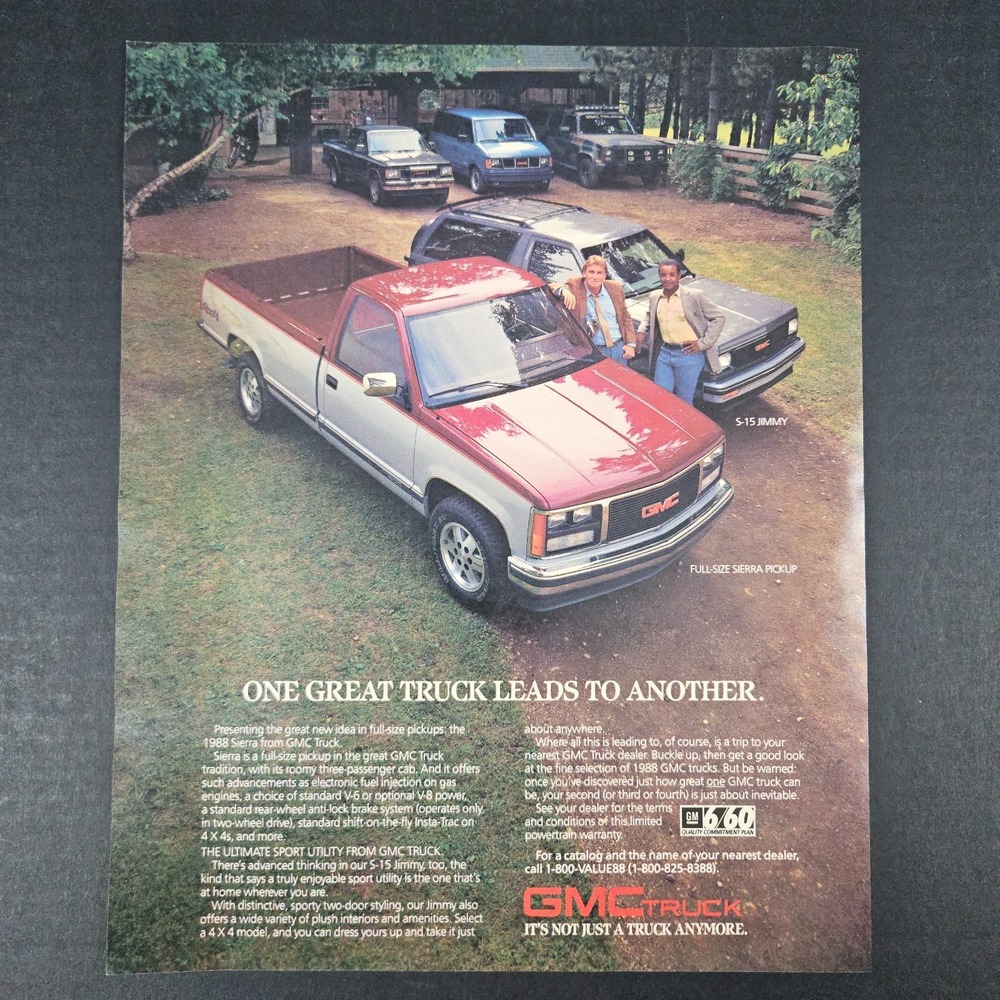 1987 GMC‎ Trucks Sierra S-15 Jimmy Trailblazer Vintage Print Ad Garage Mancave